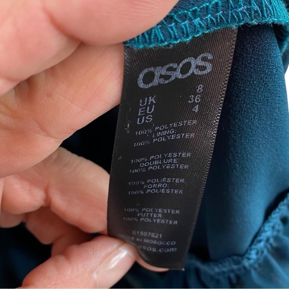 ASOS Blue-Green Teal Ruffle Hem Mini Dress - Picture 3 of 8